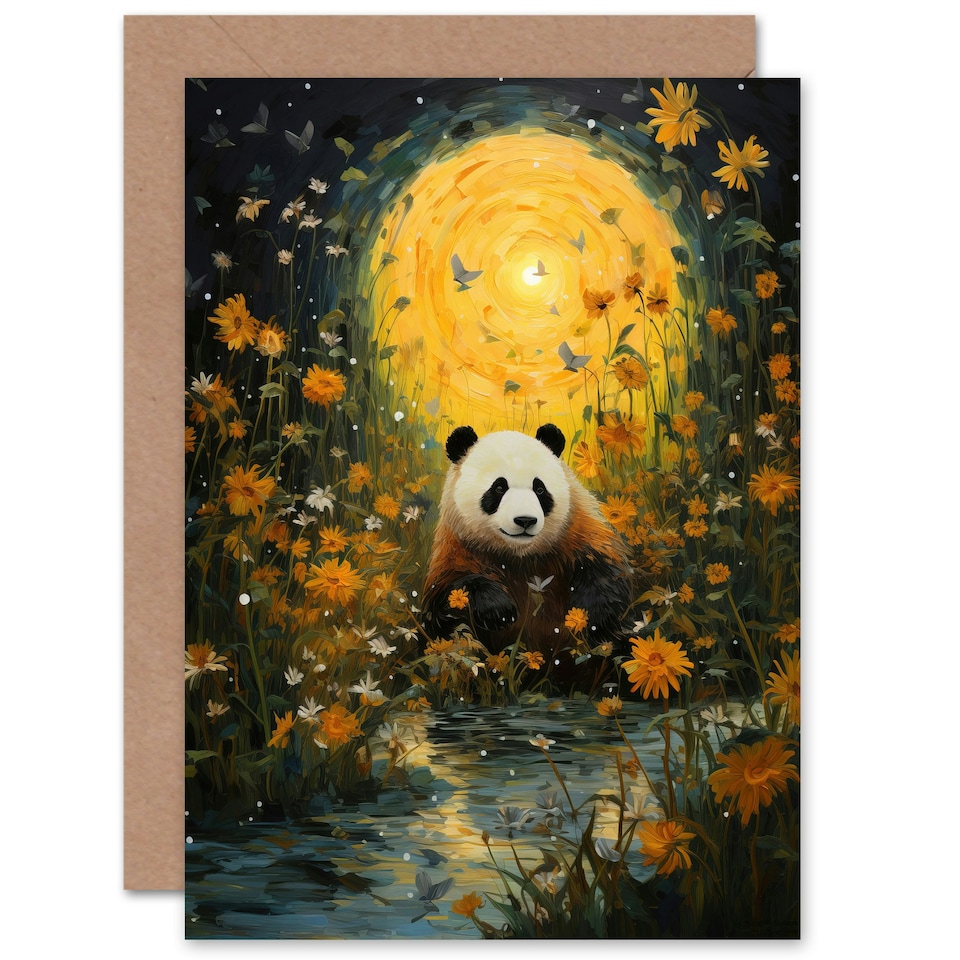 image 1 of Harvest Moon Wildflower Meadow Panda Children Kids Art Card