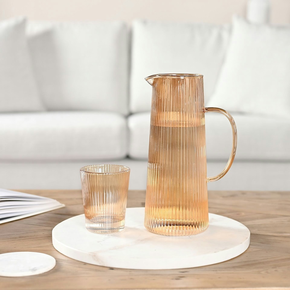 image 1 of Hestia Ribbed Glass Jug - Champagne