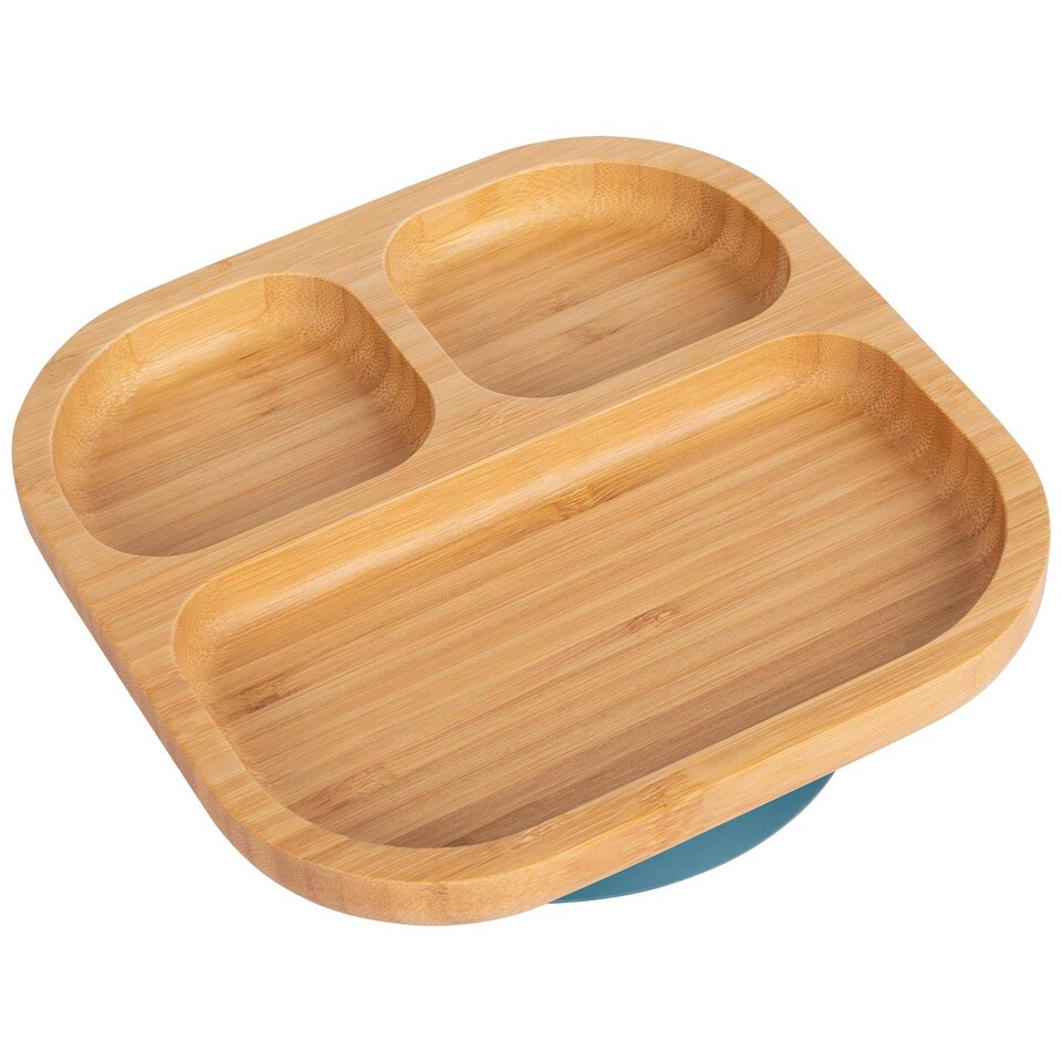 image 1 of Tiny Dining Divided Bamboo Suction Plate - Navy Blue Blue