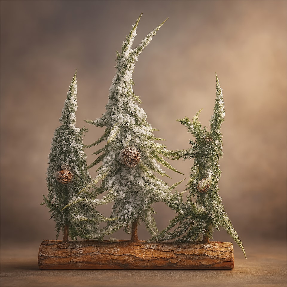 image 1 of St Helens Decorative Snow Finish Christmas 3-Tree Log