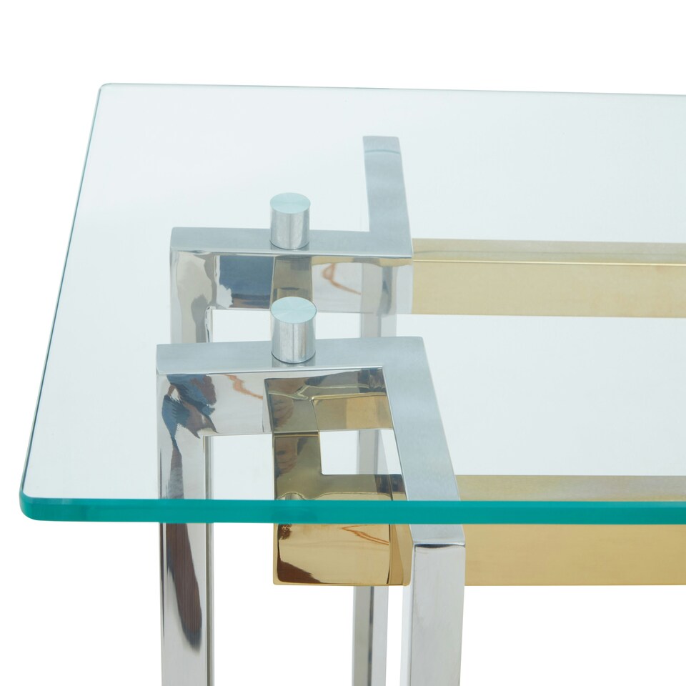 image 1 of Interiors by Premier Glass Top Console Table, Gold and Silver Luxury Console Table, Modern Style Console Table with Glass Top Gold