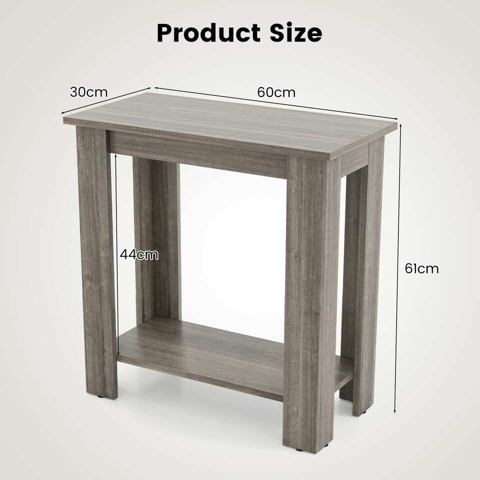 image 1 of COSTWAY 2-Tier End Table Modern Side Table w/Storage Shelf Grey