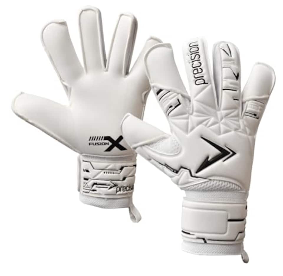 image 1 of Precision Fusion X Pro Classic Hybrid Giga Goalkeeper Gloves, 4mm Giga Latex, Hybrid Cut, Enhanced Wrist Support, Breathable Mesh, White Black, 7