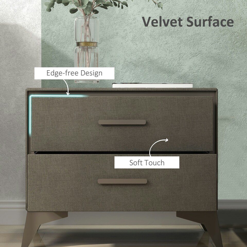 image 1 of HOMCOM 2 Drawer Chest of Drawers, Fabric Dresser with Steel Frame, Brown