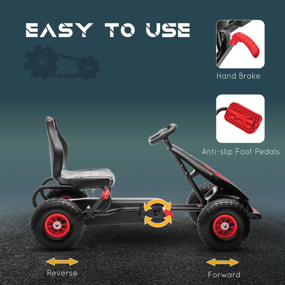 image 1 of HOMCOM Children Pedal Go Kart w/ Adjustable Seat, Rubber Wheels, Brake - Red