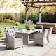 image 9 of Outsunny 6 Seater Rattan Dining Set, Luxury Round PE Rattan Garden Furniture Set with Cushions, Aluminium Outdoor Dining Table and Chairs with 6 Armchairs, Rectangle Glass Top Table, Grey