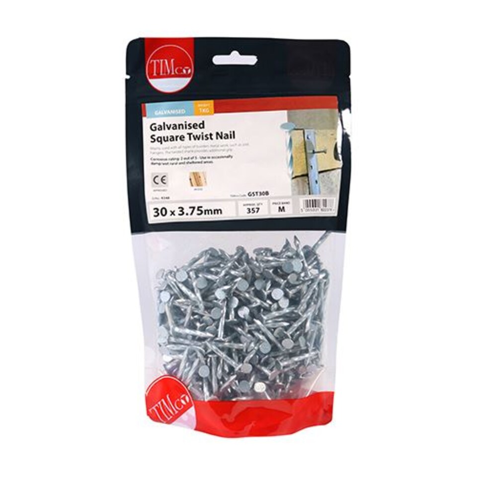 image 1 of Timco - Square Twist Nails - Galvanised (Size 30 x 3.75 - 1 Kilograms)
