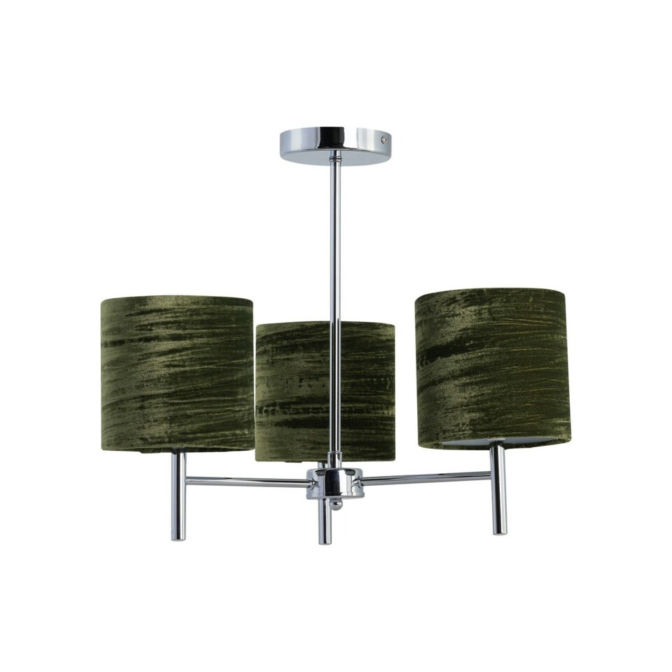 image 1 of Set of 2 Brea - Chrome Light Fittings with Green Velvet Shades Chrome | Green