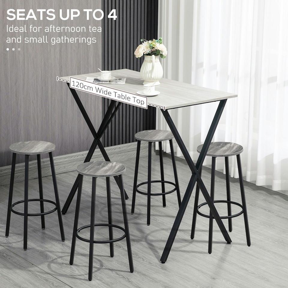 image 1 of HOMCOM 120 cm Rectangular Breakfast Bar Table for 4 People, Steel Legs, White