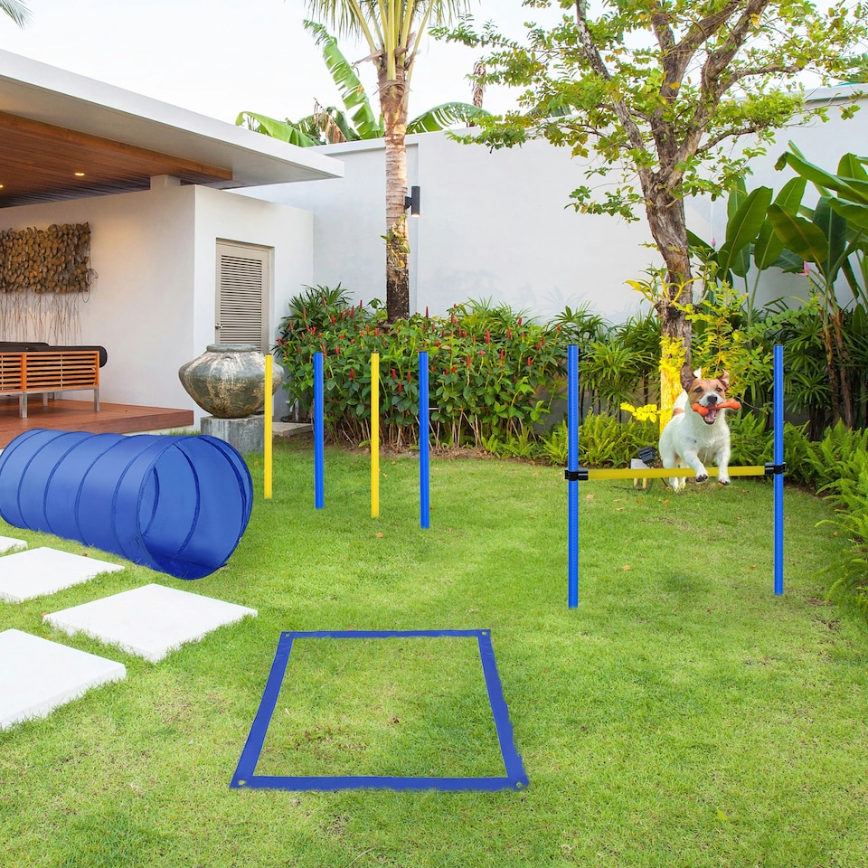 image 1 of PawHut Pet Agility Training Equipment Dog Play Run Jump (Poles + Hurdle + Tunnel