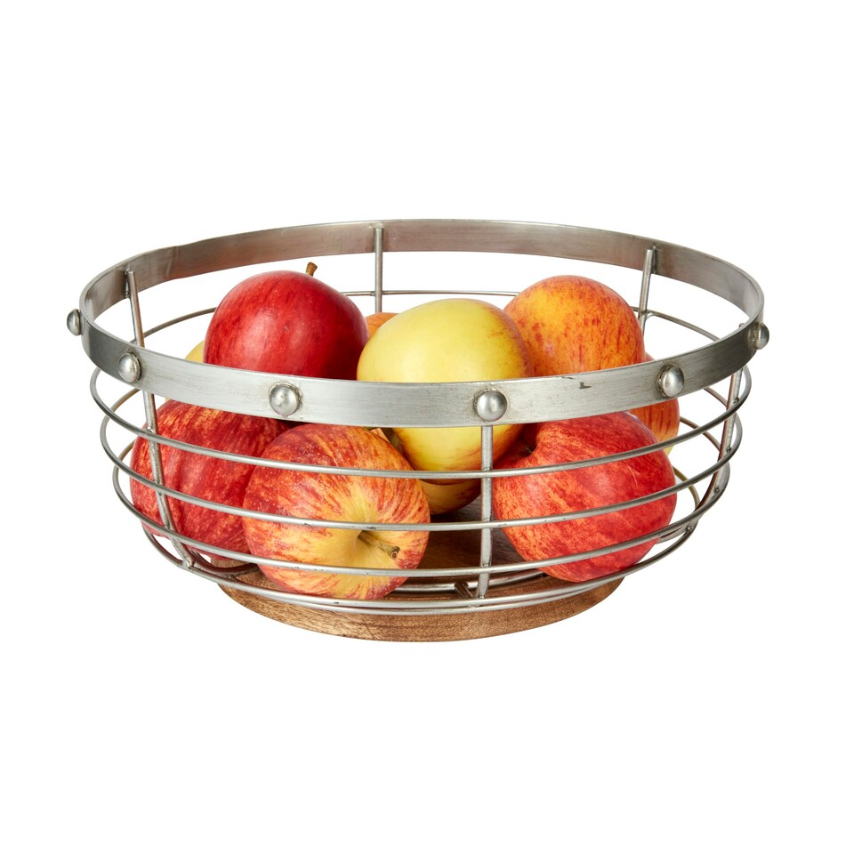 image 1 of KitchenCraft Fruit Basket Grey Wire Wood