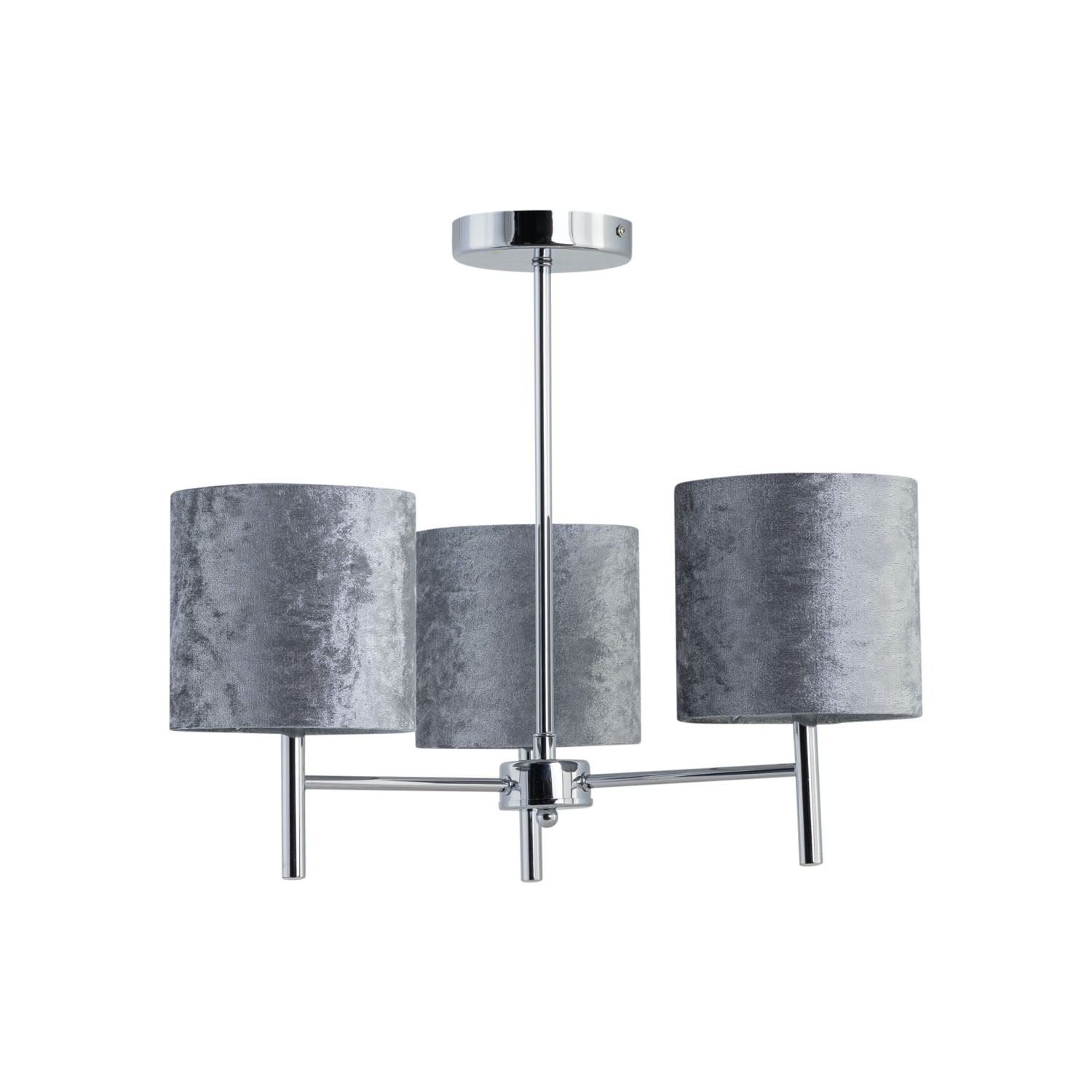 First Choice Lighting Brea - Chrome 3 Light Fitting with Grey Crushed Velvet Shades in Silver