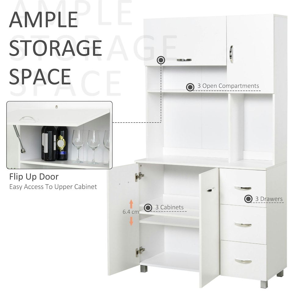 image 1 of HOMCOM Freestanding Kitchen Cupboard Storage Unit  Drawers Handles Shelf