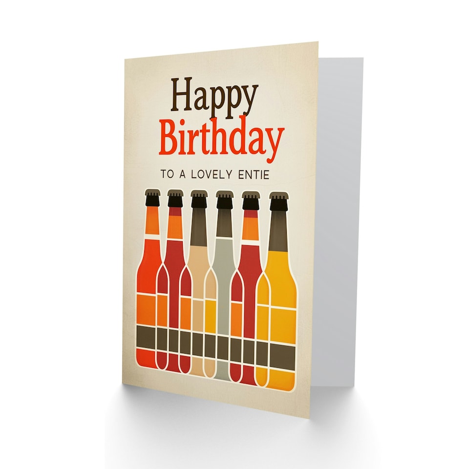 image 1 of Lovely Entie Craft Beer Lover Row Bottles Birthday Card
