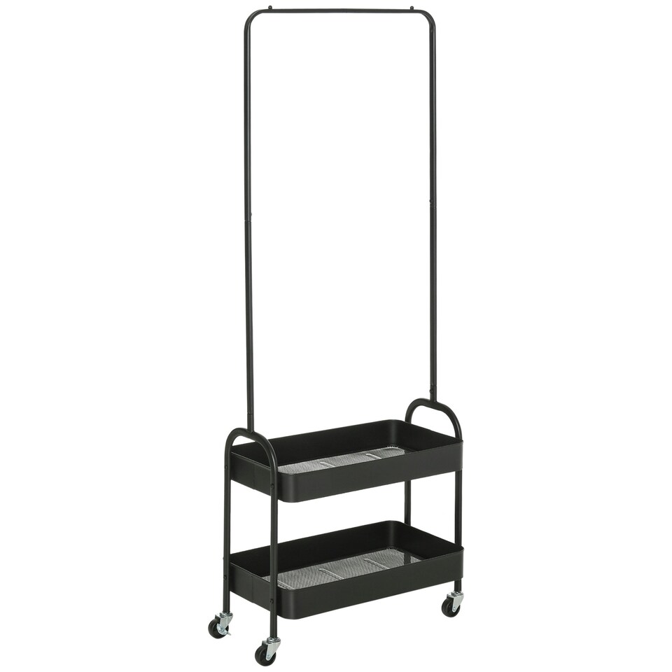 image 1 of HOMCOM Metal Clothes Rack with Shoe Stand, Clothing Rail on Wheels w/ 2 Basket