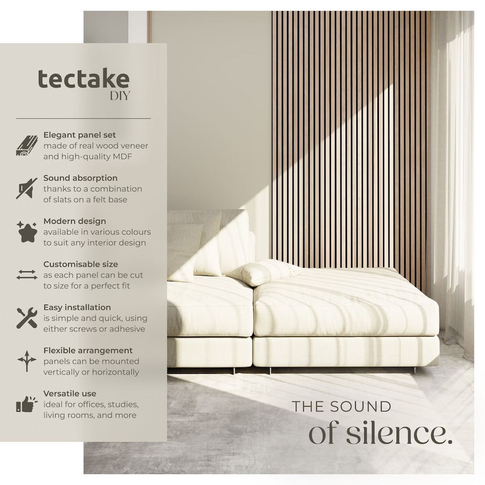 image 1 of Acoustic Wall Panels Sonic Wall II with Real Wood Veneer and Sound-Absorbing Felt | Brown | Light oak | 110 x 50 x 1.8 cm | 4
