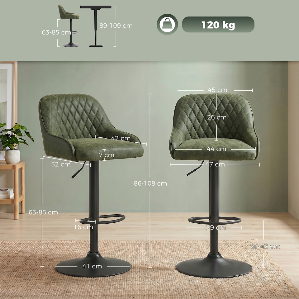 image 1 of HOMCOM Bar Stools Set of 2 Adjustable Swivel Counter Height