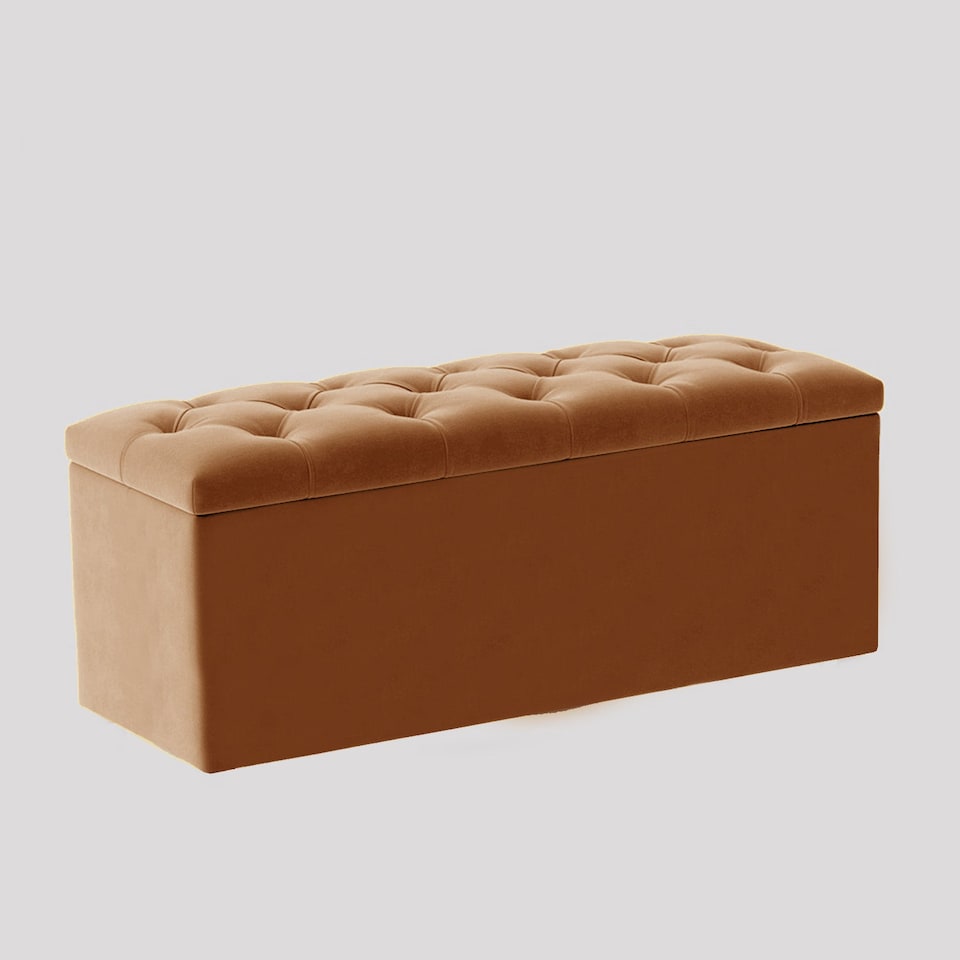 image 1 of 90cm Luna Chesterfield Ottoman Storage Box - Mink Plush Velvet Upholstered Blanket Box