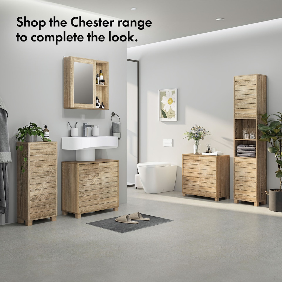image 1 of VonHaus Chester Tall Bathroom Cabinet in Oak Effect