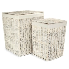 Set of 2 Square White Wash Wicker Laundry Basket | White | White