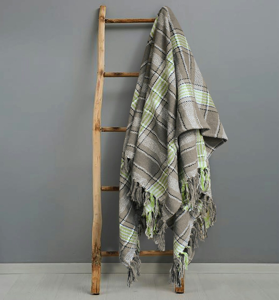 image 1 of Velosso Bourbon Check Cotton Tassel Throw - 127cm x 152cm | Cream