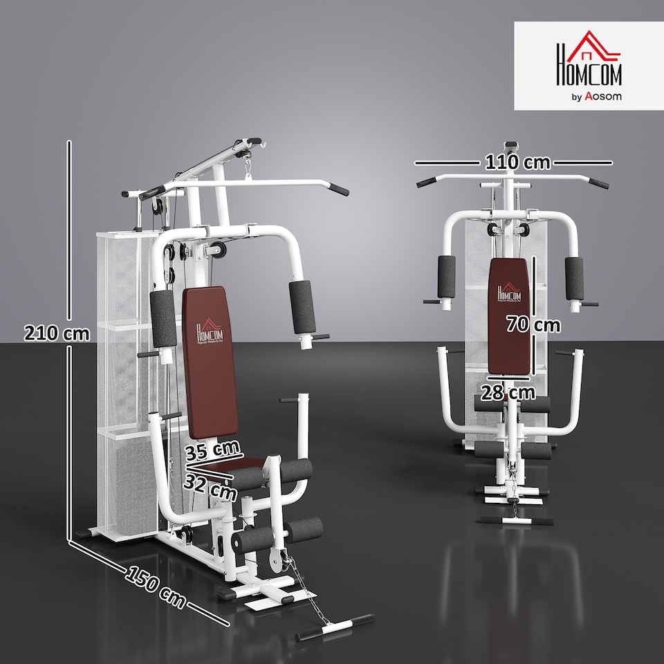 image 1 of HOMCOM Multifunction Home Gym Weight Training Station Machine White