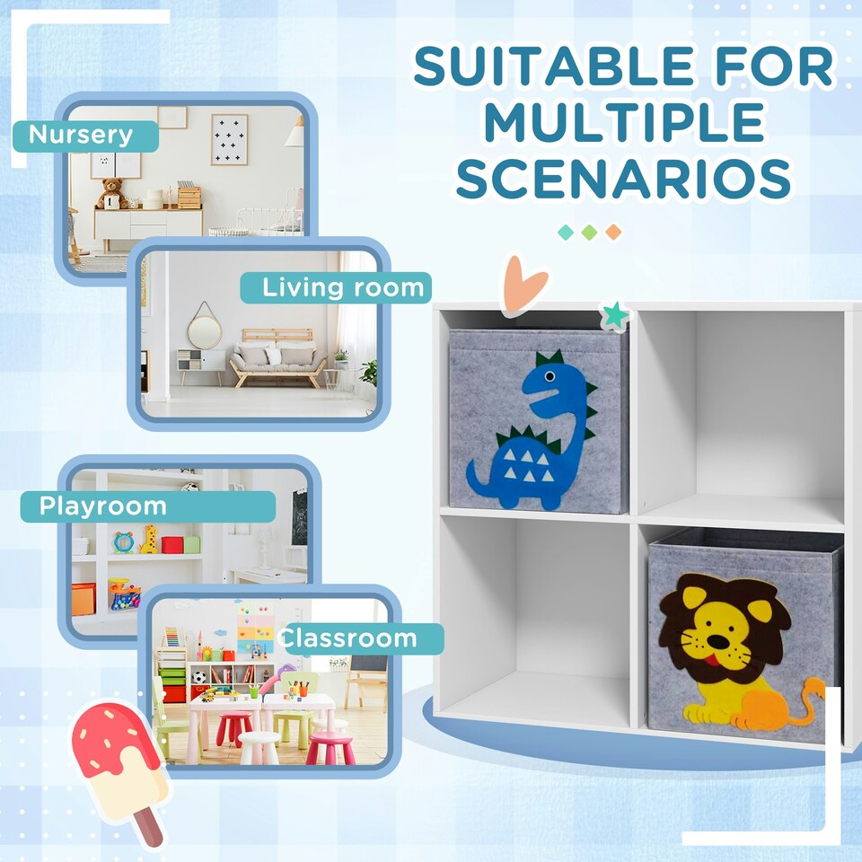 image 1 of ZONEKIZ Toy Organiser with Two Non-Woven Fabric Drawers for Bedroom - White White | 61.8 x 29.9 x 61.8cm