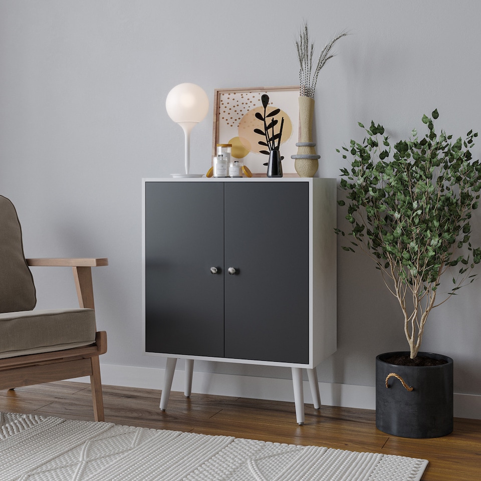 image 1 of White 2-Tier 2-Door Wooden Cabinet With Legs | White | White | 0 x 0 x 0 | 1
