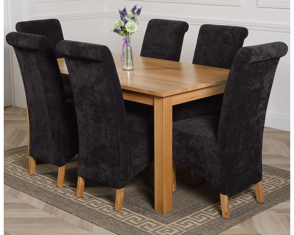 image 1 of Oslo 150 x 90 cm Medium Oak Dining Table and 6 Montana Fabric Chairs | Black | Black