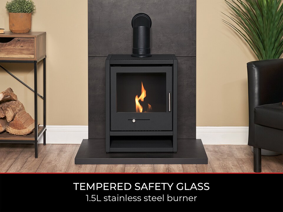 image 1 of OKO S1 Bio Ethanol Stove in Charcoal Grey with Angled Stove Pipe