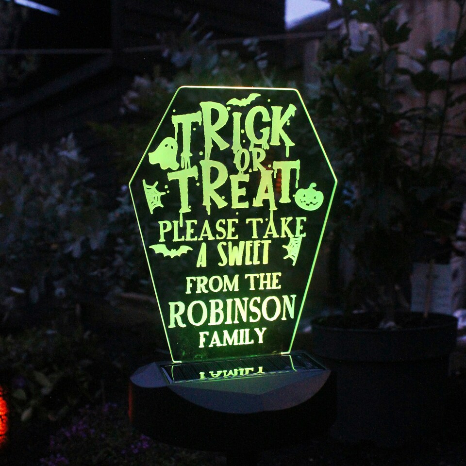 image 1 of Personalised Trick or Treat Halloween Solar Light