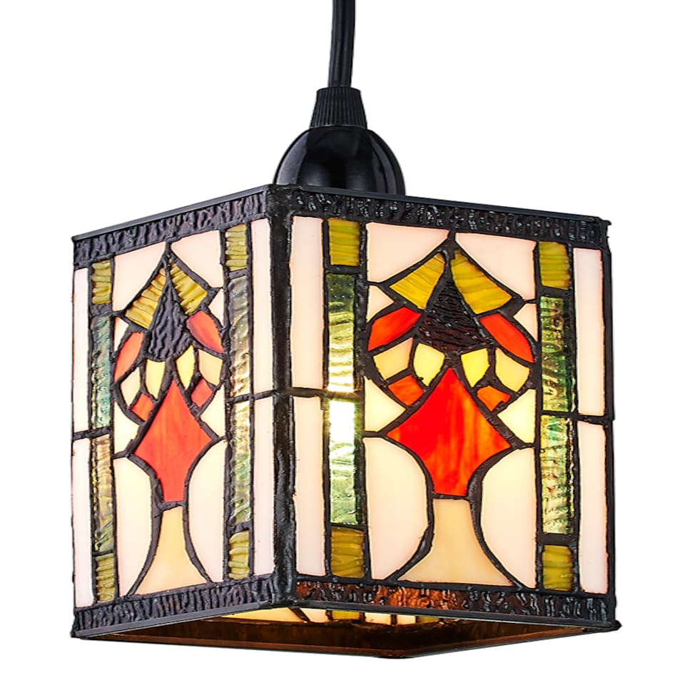 image 1 of Art Denergy savingTiffany Easy Fit Pendant Shade with Green, Amber and Red Stained Glass | Multi