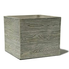 Primrose Cube Square Flower Pot Grey Outdoor Wood-Effect Resin Planter 36cm