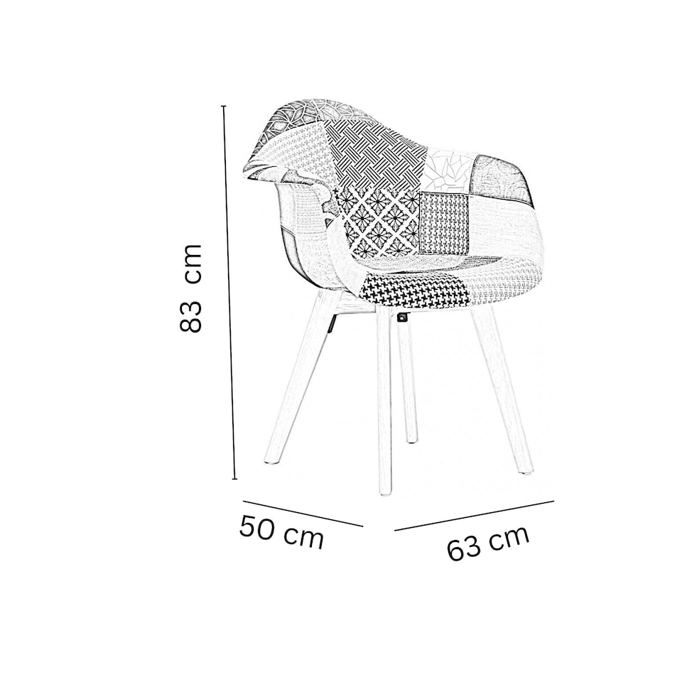 image 1 of Patchwork Halo Dining Set Includes a Black Dining Table & Set of 4 Fabric Chairs | Multi | Multicolor