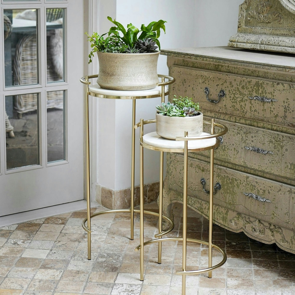 image 1 of Opulence Set of 2 Nested Side Tables Marble/Gold Gold