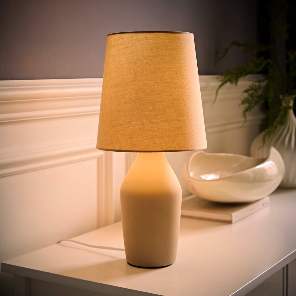 image 1 of ValueLights Arlo Coffee Ceramic Table Lamp with Coffee Shade & Bulb | Brown