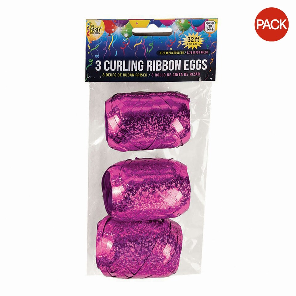 Bristol Novelty Curling Ribbon Eggs (Pack Of 3) - Holographic Fuchsia - One Size Pink
