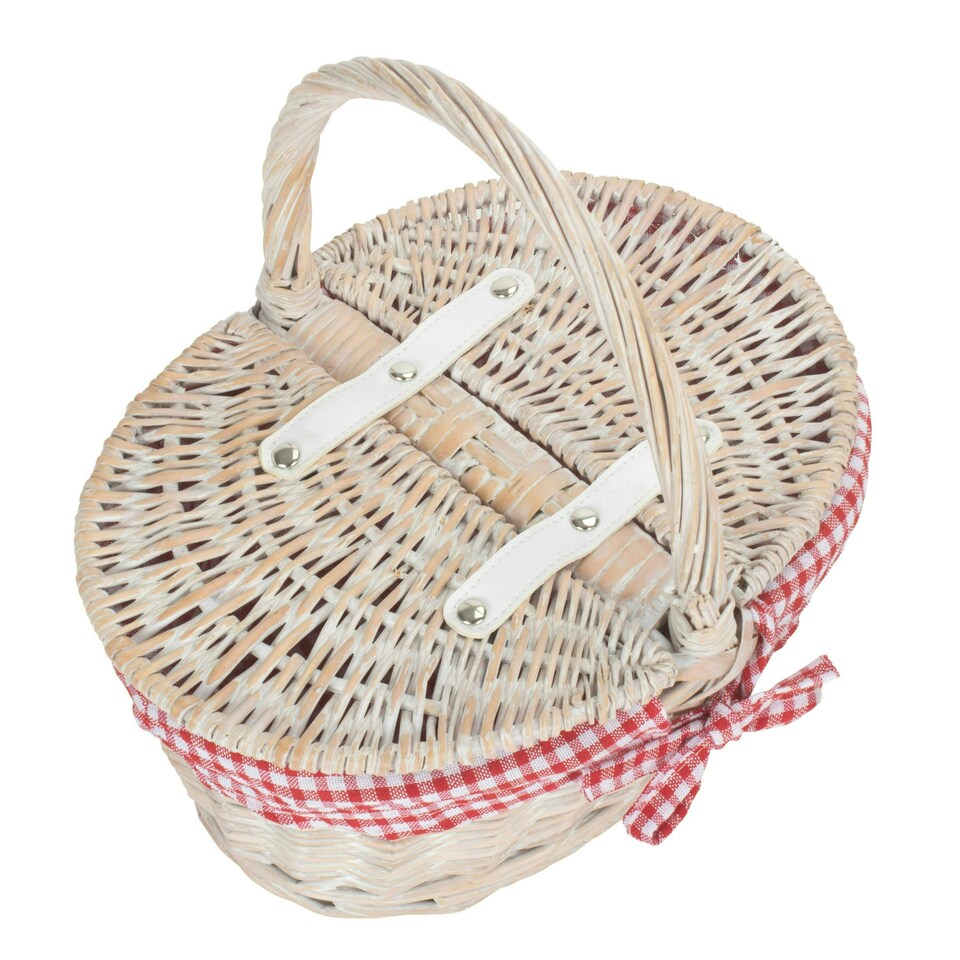 image 1 of White Wash Lidded Basket with Lining Red | Red And White Checked | One Size