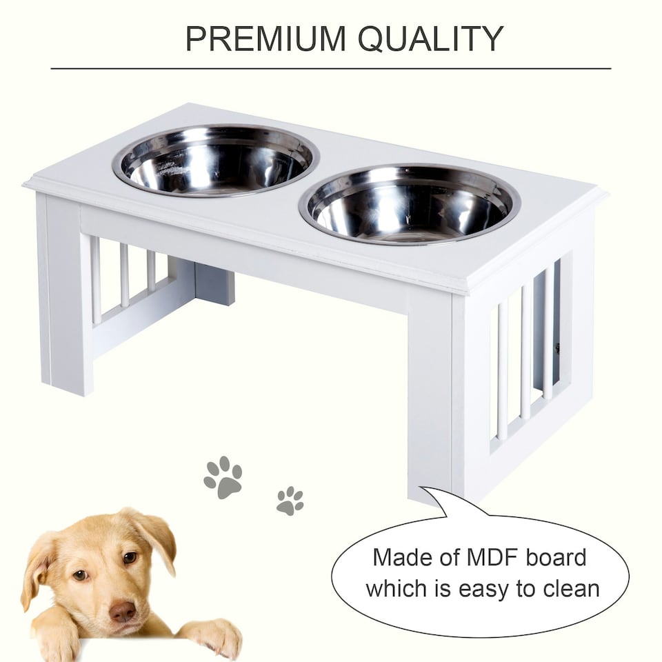 image 1 of PawHut Raised Dog Bowls Pet Feeder Raised Elevated Stainless Steel Food White