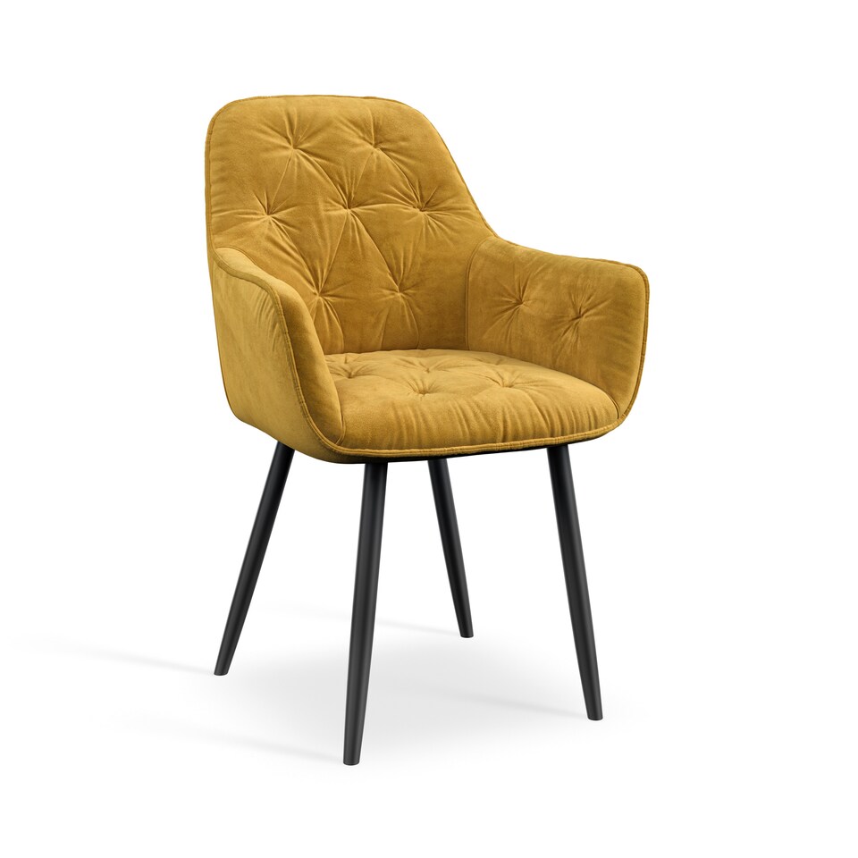 image 1 of Set Of 2 Anika Modern Velvet Dining Chair Padded Seat Metal Legs (Mustard) | Yellow | Mustard | One Size