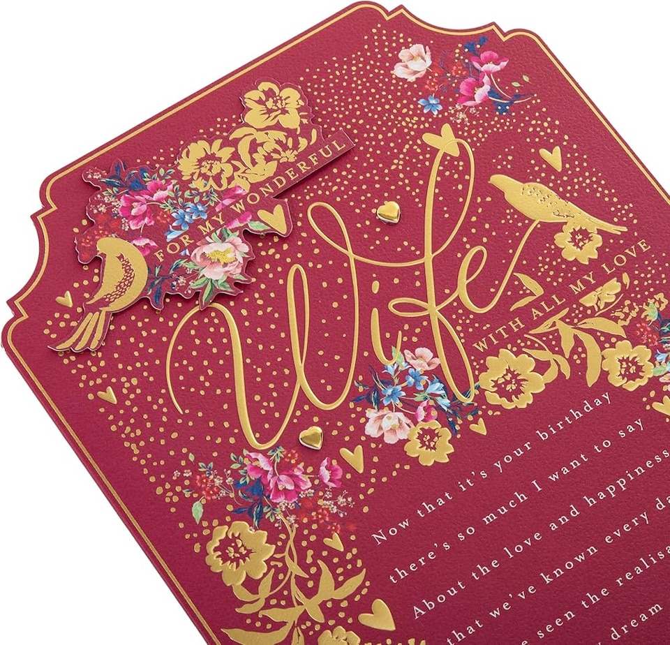 image 1 of Pink Traditional Floral Design with Heartfelt Verse Wife Birthday Card