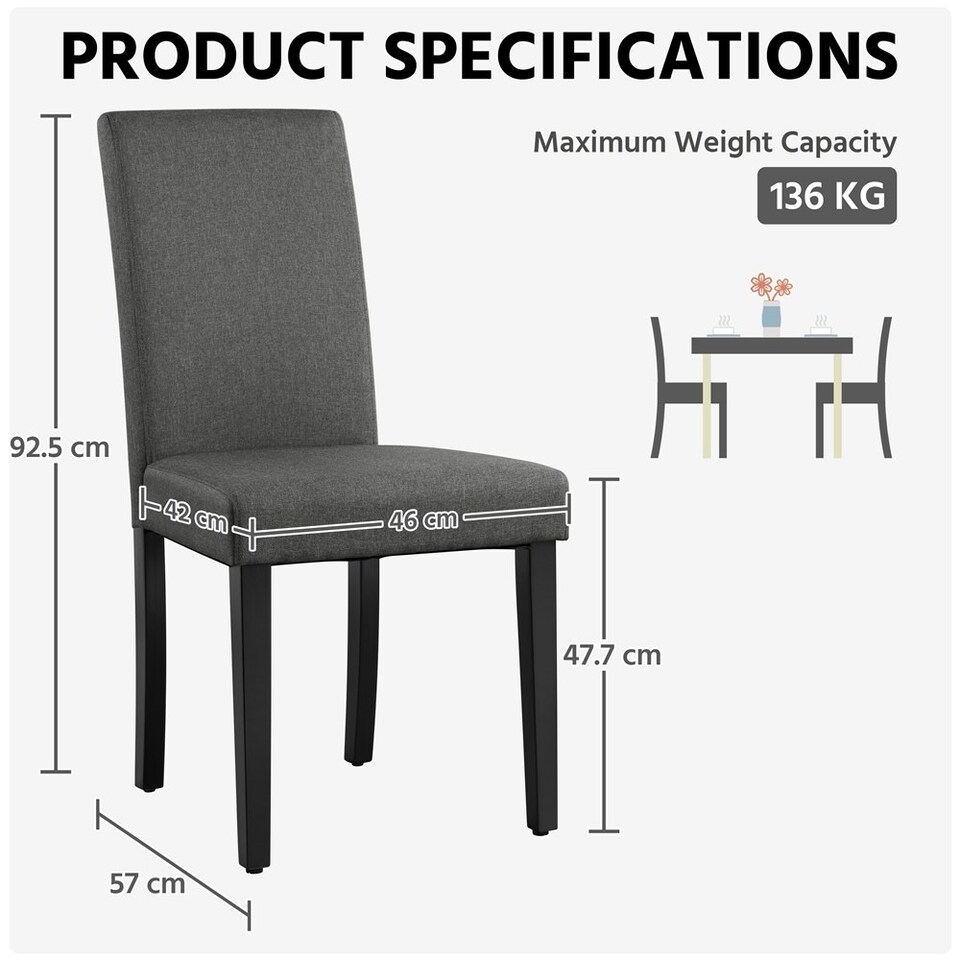 image 1 of Yaheetech Set of 2 Faux Leather Dining Chairs Grey | Dark Grey