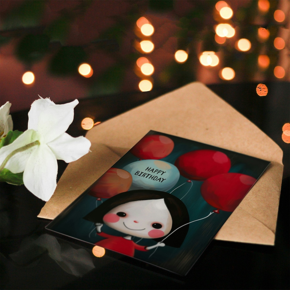 image 1 of Creepy Cute Doll Balloons Bundle Woman Her Birthday Card