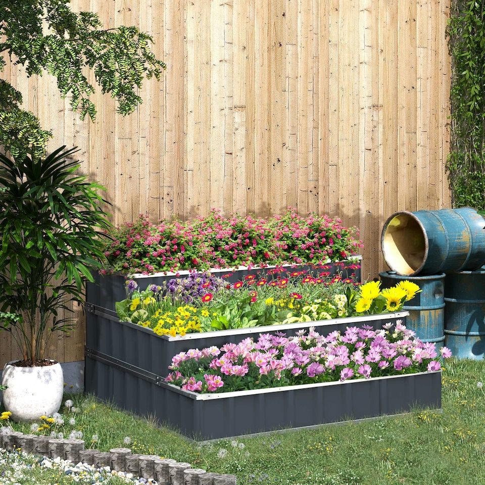 image 1 of Outsunny 3 Tier Raised Garden Bed, Metal Elevated Planer Box, Easy Assembly