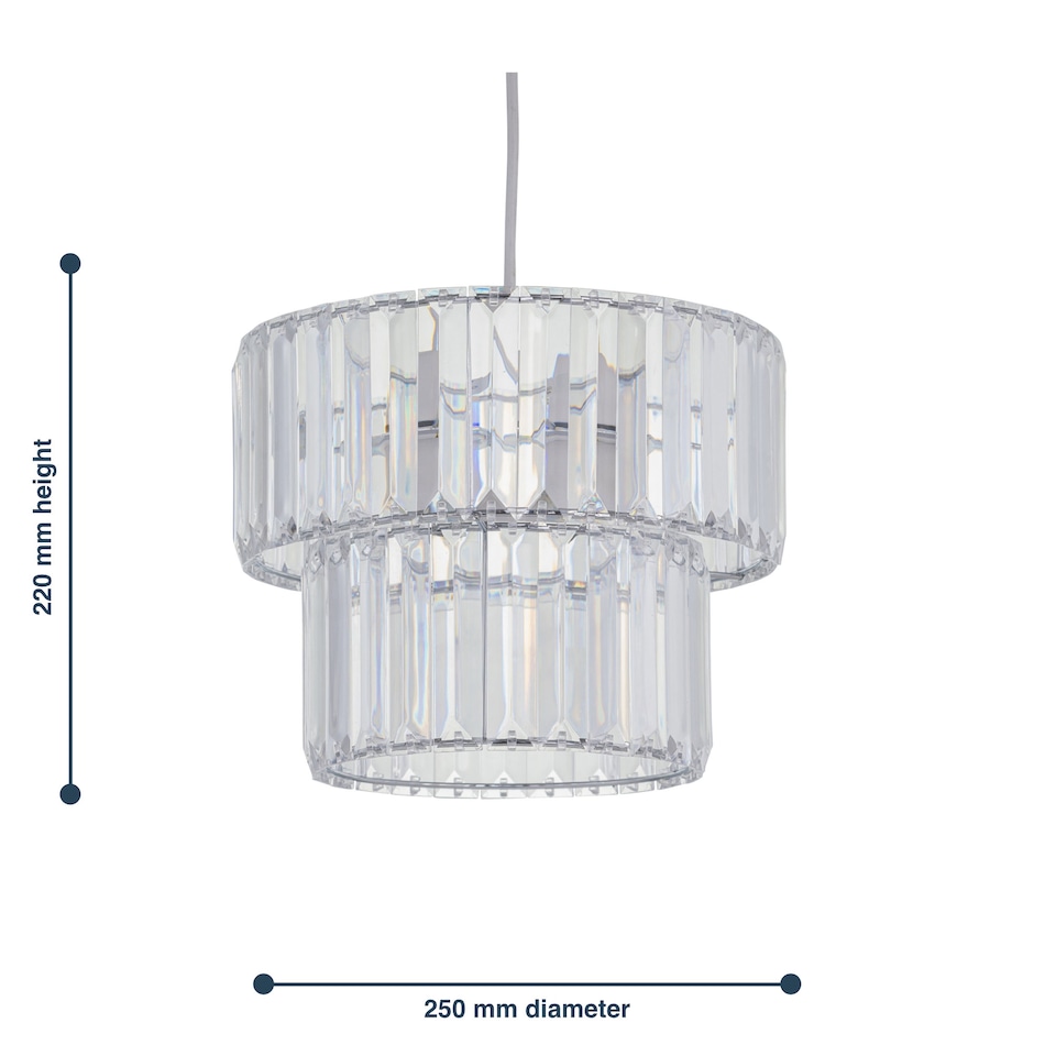 image 1 of Clint - Clear Acrylic Crystal Two Tier Easy Fit Pendant Shade | Clear | Chrome | Medium | 1