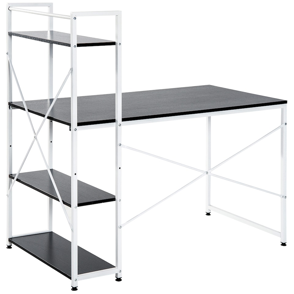 image 1 of HOMCOM Computer Desk with Storage Shelves on Left or Right, Industrial Reversible Writing Desk for Home Office, Study, Easy Assembly, 120 x 64 x 121cm, Black and White