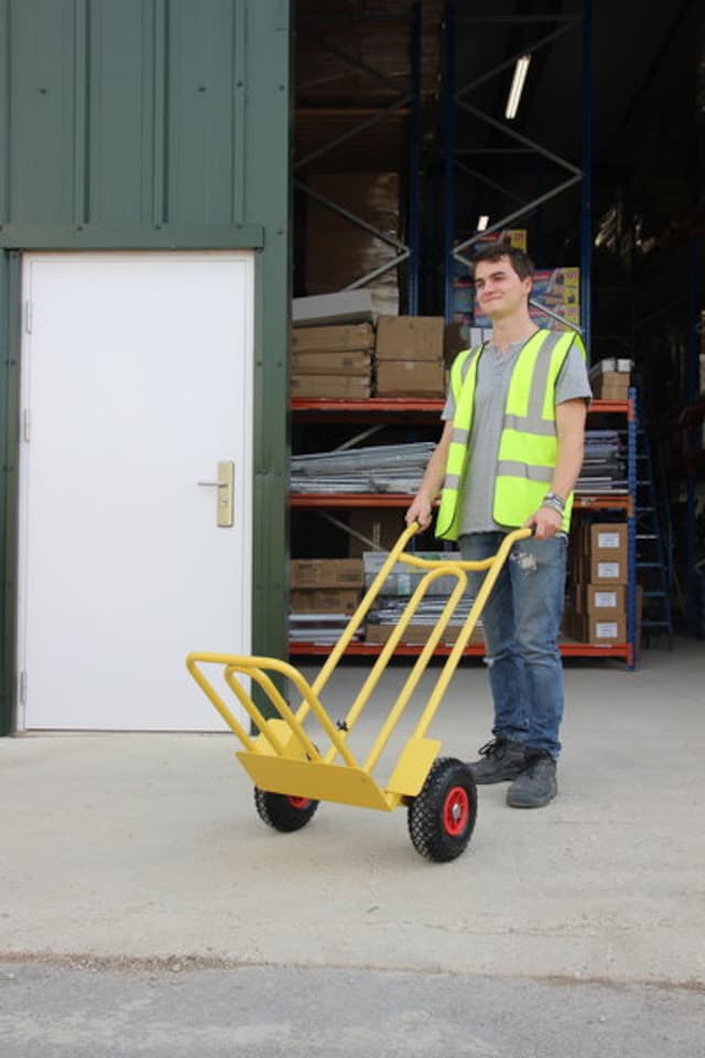 image 1 of CGV380 Heavy Duty Folding & Fixed Toe Sack Truck, Pneumatic Wheels with 200kg Capacity, Yellow | Yellow