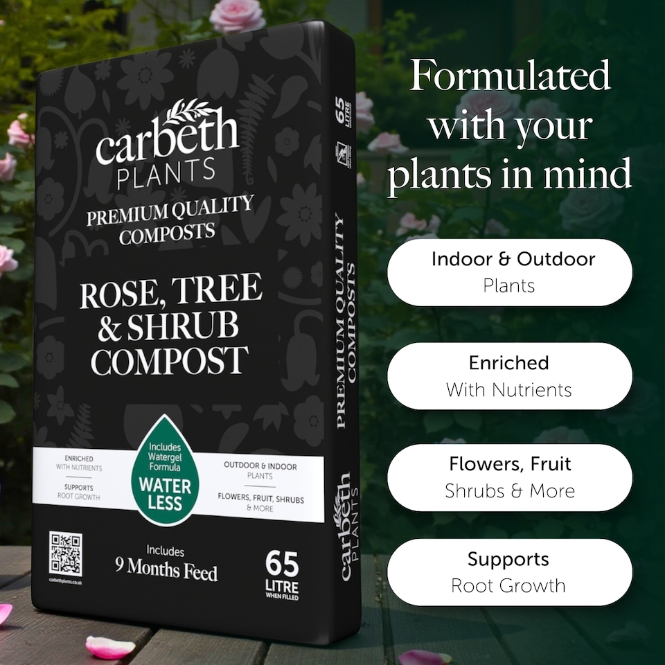 image 1 of Rose, Tree & Shrub Compost with 9 Month Feed - 65L - Water Less Formula - Enriched Compost for Strong Roots & Healthy Growth