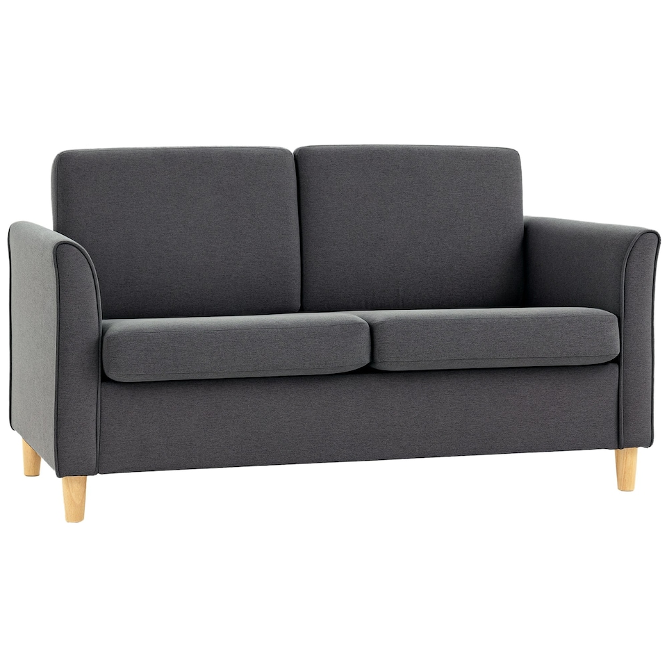 image 1 of HOMCOM Double Seat Sofa Linen Upholstery Loveseat Couch w/ Armrests, Dark Grey