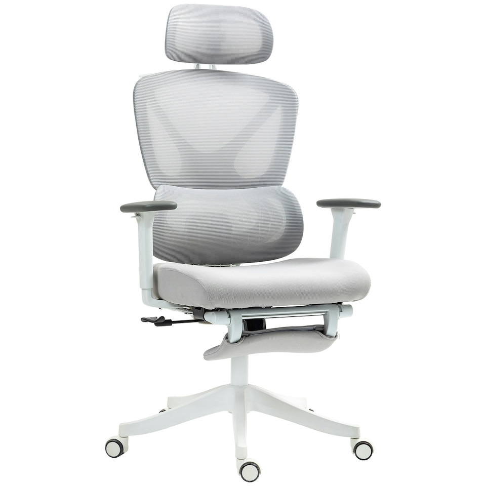 image 1 of HOMCOM Ergonomic Office Chair, Recliner Computer Chair Footrest Grey